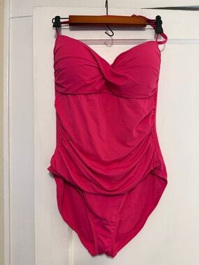 Anne Cole ruched one piece swimsuit hot pink worn once size 16